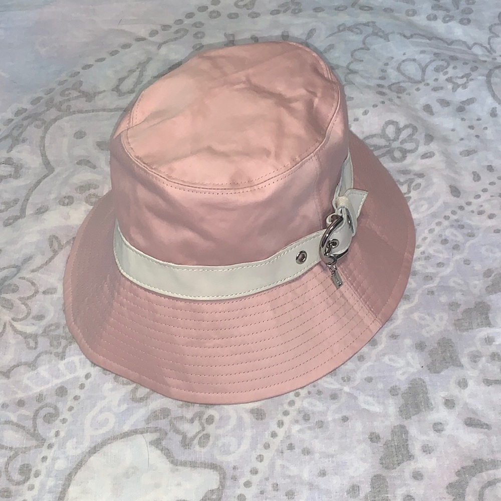 Coach Leather Trim Pink White Bucket Hat Summer